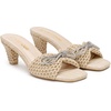 image:imageVepose Womens Embellished Woven Raffia Heeled Sandals Approx 3 Inch Flared Block Chunky Sculptural Slip on Mule Heels  Square Open Toe Business Casual Wedding Guest Shoes 6102Beige Bow