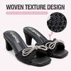 image:imageVepose Womens Embellished Woven Raffia Heeled Sandals Approx 3 Inch Flared Block Chunky Sculptural Slip on Mule Heels  Square Open Toe Business Casual Wedding Guest Shoes 6102Black Bow