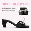 image:imageVepose Womens Embellished Woven Raffia Heeled Sandals Approx 3 Inch Flared Block Chunky Sculptural Slip on Mule Heels  Square Open Toe Business Casual Wedding Guest Shoes 6102Black Bow