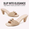 image:imageVepose Womens Embellished Woven Raffia Heeled Sandals Approx 3 Inch Flared Block Chunky Sculptural Slip on Mule Heels  Square Open Toe Business Casual Wedding Guest Shoes 6102Nude Ring
