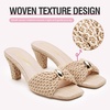 image:imageVepose Womens Embellished Woven Raffia Heeled Sandals Approx 3 Inch Flared Block Chunky Sculptural Slip on Mule Heels  Square Open Toe Business Casual Wedding Guest Shoes 6102Nude Ring
