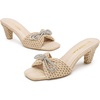 image:imageVepose Womens Embellished Woven Raffia Heeled Sandals Approx 3 Inch Flared Block Chunky Sculptural Slip on Mule Heels  Square Open Toe Business Casual Wedding Guest Shoes 6102Beige Bow
