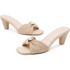 image:imageVepose Womens Embellished Woven Raffia Heeled Sandals Approx 3 Inch Flared Block Chunky Sculptural Slip on Mule Heels  Square Open Toe Business Casual Wedding Guest Shoes 6102Beige Ring