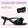 image:imageVepose Womens Floral Satin Heels Slip On Square Open Toe  Approx 3 Inch Rectangular Slim Block Heeled Comfortable Dressy for Wedding Guest Prom Evening Party 6115Black