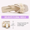 image:imageVepose Womens Floral Satin Heels Slip On Square Open Toe  Approx 3 Inch Rectangular Slim Block Heeled Comfortable Dressy for Wedding Guest Prom Evening Party 6115Nude