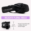 image:imageVepose Womens Floral Satin Heels Slip On Square Open Toe  Approx 3 Inch Rectangular Slim Block Heeled Comfortable Dressy for Wedding Guest Prom Evening Party 6115Black