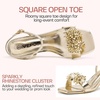 image:imageVepose Womens Kitten Heels Sparkly Rhinestone Cluster Ankle Strap Sandals Comfortable Approx 3 Inch Low Heel Open Square Toe Dressy Prom Wedding Party Shoes 6119Gold