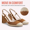 image:imageVepose Womens Mesh Raffia Slingback Pumps  Approx 3 Inch Chunky Block Heel Comfortable Soft Square Closed Toe Dress Shoes for Business Casual Office Work WeddingBrown Suede