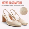 image:imageVepose Womens Mesh Raffia Slingback Pumps  Approx 3 Inch Chunky Block Heel Comfortable Soft Square Closed Toe Dress Shoes for Business Casual Office Work WeddingNude Suede