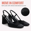 image:imageVepose Womens Mesh Raffia Slingback Pumps  Approx 3 Inch Chunky Block Heel Comfortable Soft Square Closed Toe Dress Shoes for Business Casual Office Work WeddingBlack Suede