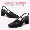 image:imageVepose Womens Mesh Raffia Slingback Pumps  Approx 3 Inch Chunky Block Heel Comfortable Soft Square Closed Toe Dress Shoes for Business Casual Office Work WeddingBlack