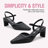 image:imageVepose Womens Mesh Woven Raffia Pointed Toe Pumps Ankle Strap Closed Toe  Approx 3 Inch Slim Block Heels Dressy Business Casual Office Wedding Shoes 6107Black