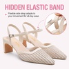 image:imageVepose Womens Mesh Woven Raffia Pointed Toe Pumps Ankle Strap Closed Toe  Approx 3 Inch Slim Block Heels Dressy Business Casual Office Wedding Shoes 6107Nude