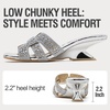 image:imageVepose Womens Rhinestone Heeled Sandals  Approx 2 Inch Low Chunky Heel Slip On 6109 Mules Square Open Toe Dressy Double Band Slides for Wedding Party Daily WearSilver
