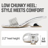 image:imageVepose Womens Rhinestone Heeled Sandals  Approx 2 Inch Low Chunky Heel Slip On 6109 Mules Square Open Toe Dressy Double Band Slides for Wedding Party Daily WearSilver Rhinestone