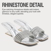 image:imageVepose Womens Rhinestone Heeled Sandals  Approx 2 Inch Low Chunky Heel Slip On 6109 Mules Square Open Toe Dressy Double Band Slides for Wedding Party Daily WearSilver Rhinestone