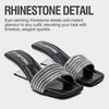 image:imageVepose Womens Rhinestone Heeled Sandals  Approx 2 Inch Low Chunky Heel Slip On 6109 Mules Square Open Toe Dressy Double Band Slides for Wedding Party Daily WearBlack Rhinestone