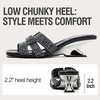 image:imageVepose Womens Rhinestone Heeled Sandals  Approx 2 Inch Low Chunky Heel Slip On 6109 Mules Square Open Toe Dressy Double Band Slides for Wedding Party Daily WearBlack