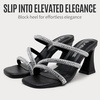 image:imageVepose Womens Rhinestone Strappy Heeled Sandals 35 Inch Chunky Block Flared Heels Slip On Square Open Toe  Comfortable Prom Wedding Guest Dressy Shoes 6125Black