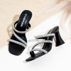 image:imageVepose Womens Rhinestone Strappy Heeled Sandals 35 Inch Chunky Block Flared Heels Slip On Square Open Toe  Comfortable Prom Wedding Guest Dressy Shoes 6125Black Spakly