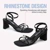 image:imageVepose Womens Rhinestone Strappy Heeled Sandals Square Open Toe  Approx 3 Inch Slim Block Heels Dressy Wedding Guest Prom Bridal Evening Shoes 6116Black Rhinestone