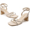 image:imageVepose Womens Rhinestone Strappy Heeled Sandals Square Open Toe  Approx 3 Inch Slim Block Heels Dressy Wedding Guest Prom Bridal Evening Shoes 6116Natural