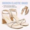 image:imageVepose Womens Rhinestone Strappy Heeled Sandals Square Open Toe  Approx 3 Inch Slim Block Heels Dressy Wedding Guest Prom Bridal Evening Shoes 6116Nude