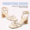 image:imageVepose Womens Rhinestone Strappy Heeled Sandals Square Open Toe  Approx 3 Inch Slim Block Heels Dressy Wedding Guest Prom Bridal Evening Shoes 6116Nude