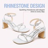 image:imageVepose Womens Rhinestone Strappy Heeled Sandals Square Open Toe  Approx 3 Inch Slim Block Heels Dressy Wedding Guest Prom Bridal Evening Shoes 6116Silver Rhinestone