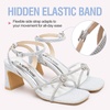 image:imageVepose Womens Rhinestone Strappy Heeled Sandals Square Open Toe  Approx 3 Inch Slim Block Heels Dressy Wedding Guest Prom Bridal Evening Shoes 6116Silver Rhinestone