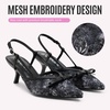 image:imageVepose Womens Slingback Kitten Heels Approx 3 Inch Pointed Toe Elegant Floral Mesh Bow Pumps  Comfortable Dress Shoes for Wedding Office Guest Prom Evening Party 6126Black