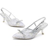image:imageVepose Womens Slingback Kitten Heels Approx 3 Inch Pointed Toe Elegant Floral Mesh Bow Pumps  Comfortable Dress Shoes for Wedding Office Guest Prom Evening Party 6126Silver Pu