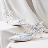 image:imageVepose Womens Slingback Kitten Heels Approx 3 Inch Pointed Toe Elegant Floral Mesh Bow Pumps  Comfortable Dress Shoes for Wedding Office Guest Prom Evening Party 6126Silver Pu