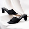 image:imageVepose Womens Slip On Heeled Sandals Approx 3 Inch Slim Block Heel Square Open Toe Knit Mesh Woven Mules  Comfortable Dressy Shoes for Wedding Guest 6108Black Knit