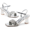 image:imageVepose Womens Sparkly Band Heeled Sandals Rhinestone Square Open Toe  Approx 3 Inch Chunky Block Heels for Wedding Guest Prom Graduation Evening Daily Wear 6123 Heels for WomenSilver Pu