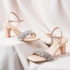 image:imageVepose Womens Sparkly Band Heeled Sandals Rhinestone Square Open Toe  Approx 3 Inch Chunky Block Heels for Wedding Guest Prom Graduation Evening Daily Wear 6123 Heels for WomenNude Woven