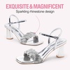 image:imageVepose Womens Sparkly Band Heeled Sandals Rhinestone Square Open Toe  Approx 3 Inch Chunky Block Heels for Wedding Guest Prom Graduation Evening Daily Wear 6123 Heels for WomenSilver