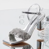 image:imageVepose Womens Sparkly Band Heeled Sandals Rhinestone Square Open Toe  Approx 3 Inch Chunky Block Heels for Wedding Guest Prom Graduation Evening Daily Wear 6123 Heels for WomenSilver Pu