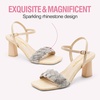 image:imageVepose Womens Sparkly Band Heeled Sandals Rhinestone Square Open Toe  Approx 3 Inch Chunky Block Heels for Wedding Guest Prom Graduation Evening Daily Wear 6123 Heels for WomenNude