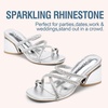 image:imageVepose Womens Sparkly Chunky Block Heels  Comfortable Square Toe Slip On Rhinestone Strappy 3 Inch Shoes for Wedding Prom Formal Dressy Casual Daily Wear 6122Silver