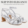 image:imageVepose Womens Strappy Heeled Sandals Rhinestone Square Open Toe Bridal Shoes 28 Inch Small Chunky Block Heels Ankle Strap Dressy Sandals for Daily Wear Prom Wedding 6117Silver