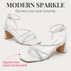 image:imageVepose Womens Strappy Heeled Sandals Rhinestone Square Open Toe Bridal Shoes 28 Inch Small Chunky Block Heels Ankle Strap Dressy Sandals for Daily Wear Prom Wedding 6117White
