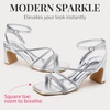 image:imageVepose Womens Strappy Heeled Sandals Rhinestone Square Open Toe Bridal Shoes 28 Inch Small Chunky Block Heels Ankle Strap Dressy Sandals for Daily Wear Prom Wedding 6117Silver
