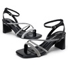 image:imageVepose Womens Strappy Heeled Sandals Rhinestone Square Open Toe Bridal Shoes 28 Inch Small Chunky Block Heels Ankle Strap Dressy Sandals for Daily Wear Prom Wedding 6117Black Pu