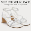 image:imageVepose Womens Strappy Heeled Sandals Rhinestone Square Open Toe Bridal Shoes 28 Inch Small Chunky Block Heels Ankle Strap Dressy Sandals for Daily Wear Prom Wedding 6117White
