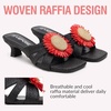 image:imageVepose Womens Woven Raffia Boho Floral Kitten Heeled Sandals 2 Inch Flared Low Heel Slip On Mules Square Open Toe Dressy Shoes for Wedding Guest Casual Travel 6101Black
