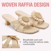image:imageVepose Womens Woven Raffia Boho Floral Kitten Heeled Sandals 2 Inch Flared Low Heel Slip On Mules Square Open Toe Dressy Shoes for Wedding Guest Casual Travel 6101Nude