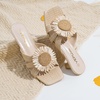 image:imageVepose Womens Woven Raffia Boho Floral Kitten Heeled Sandals 2 Inch Flared Low Heel Slip On Mules Square Open Toe Dressy Shoes for Wedding Guest Casual Travel 6101Beige