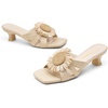 image:imageVepose Womens Woven Raffia Boho Floral Kitten Heeled Sandals 2 Inch Flared Low Heel Slip On Mules Square Open Toe Dressy Shoes for Wedding Guest Casual Travel 6101Beige