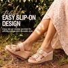 image:imageVepose Womens Woven Raffia Platform Wedge Sandals  Approx 4 Inch Espadrille Heels Square Open Toe Dressy Rhinestone Double Buckle Slipon Shoes for Casual Vacation Wedding 8802Nude